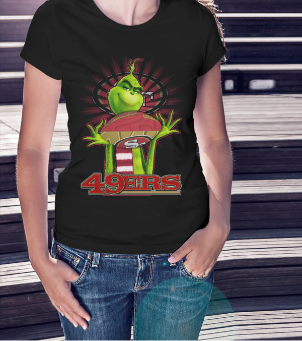 Grinch Holding Football San Francisco 49ers Logo 49ers T-Shirt