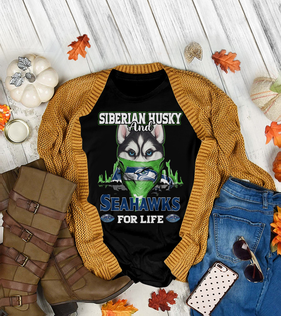 Siberian Husky and Seahawks for Life T-Shirt