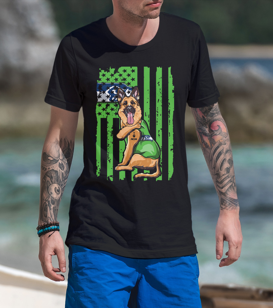 German Shepherd I Love Mom Seattle Seahawks Flag T-Shirt