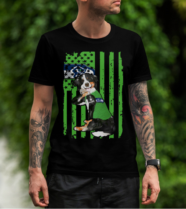 Border Collie I Love Mom Seattle Seahawks Dog T-Shirt
