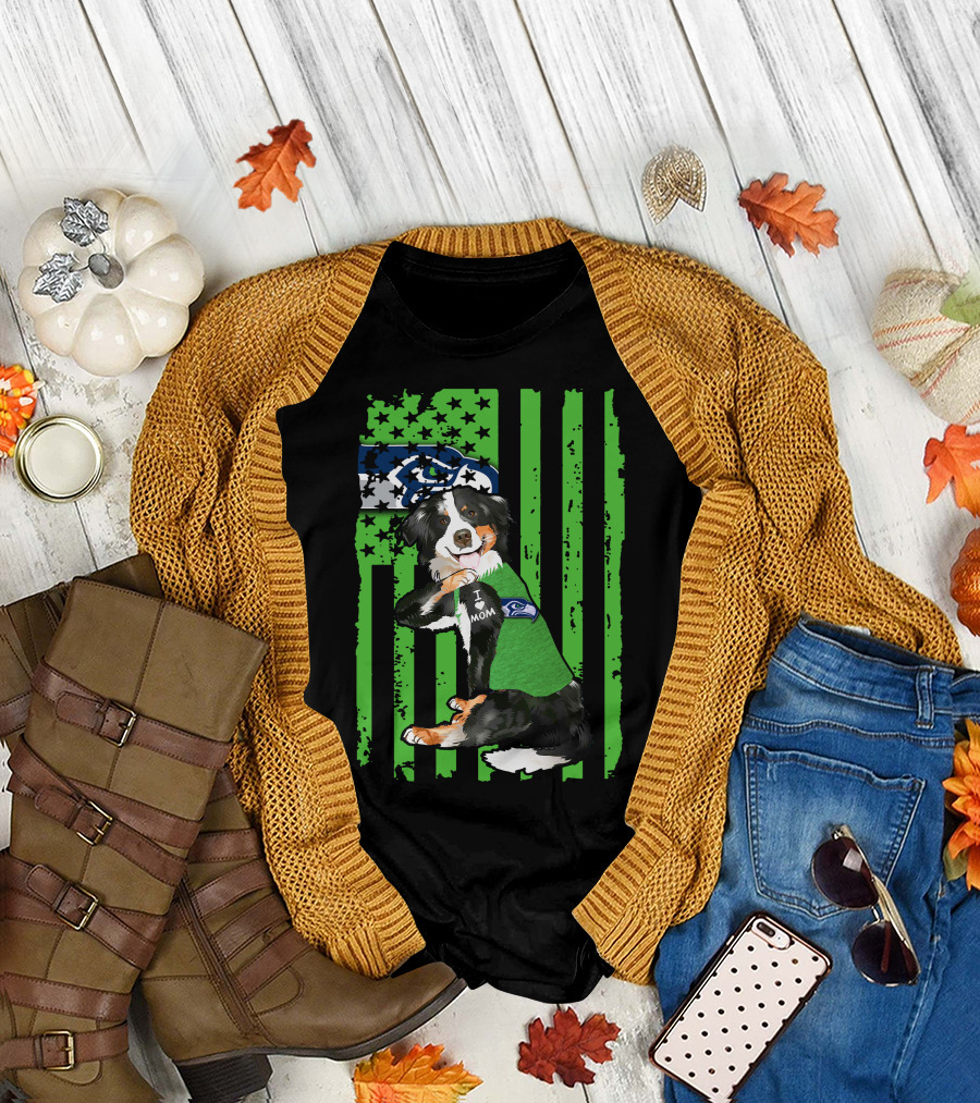 Border Collie I Love Mom Seattle Seahawks Dog T-Shirt