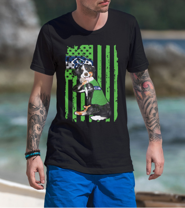 Border Collie I Love Mom Seattle Seahawks Dog T-Shirt