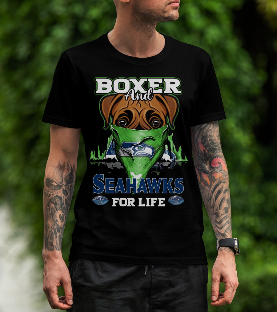 Boxer And Seahawks For Life Seahawks Mask Green Blue Dog Fan T-Shirt