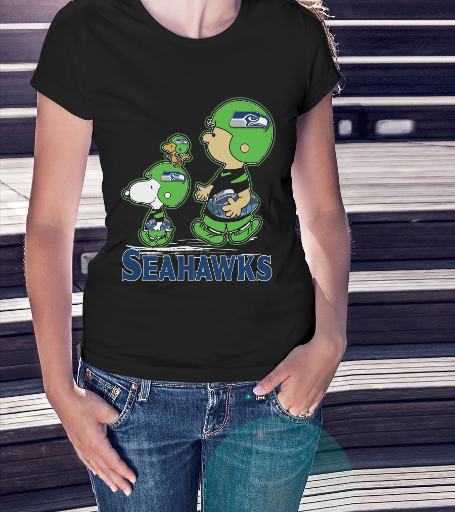 Snpfootball Seattle Seahawks Peanuts Characters Football Helmets Collaboration T-Shirt
