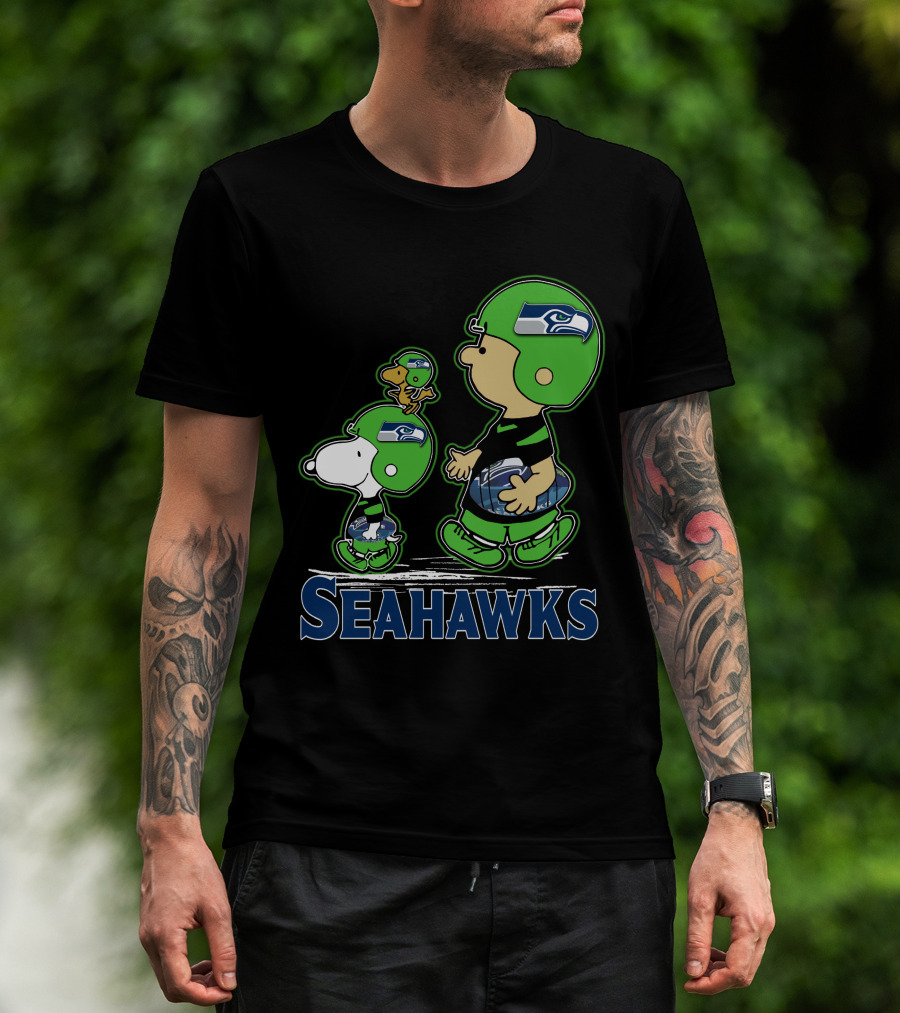 Snpfootball Seattle Seahawks Peanuts Characters Football Helmets Collaboration T-Shirt