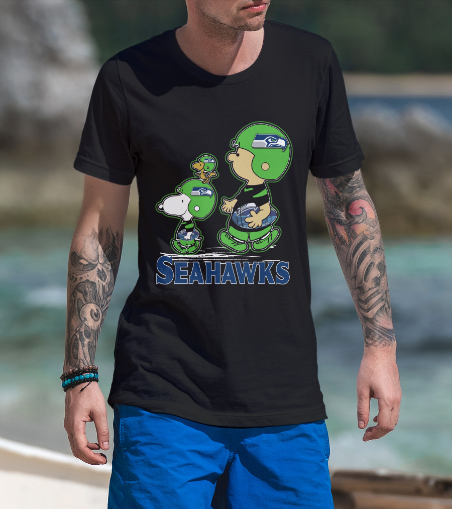 Snpfootball Seattle Seahawks Peanuts Characters Football Helmets Collaboration T-Shirt