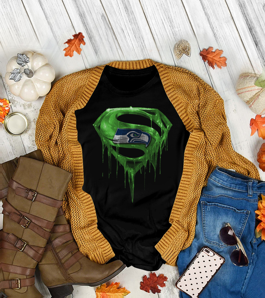 Superman Logo With Seattle Seahawks Emblem Spm T-Shirt