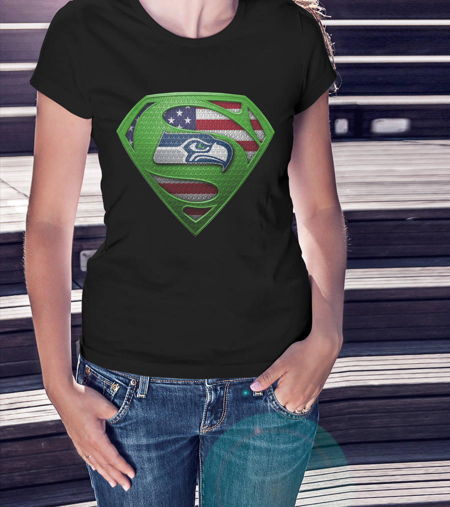 Seattle Seahawks American Flag Superhero T-Shirt