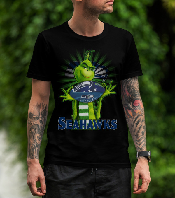 Grinch Holding Seattle Seahawks Football T-Shirt