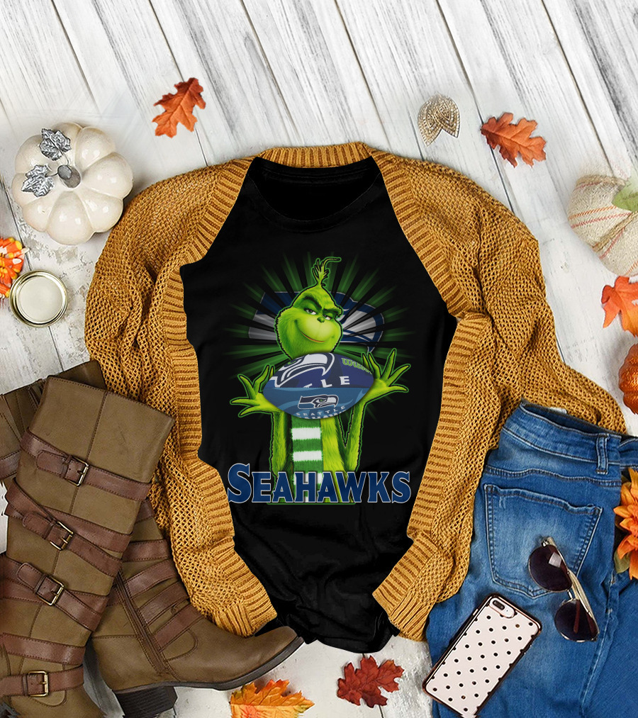 Grinch Holding Seattle Seahawks Football T-Shirt