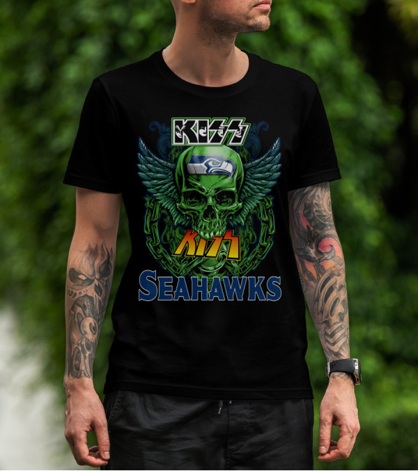 Kiss Seahawks Skull Logo Seattle Seahawks T-Shirt