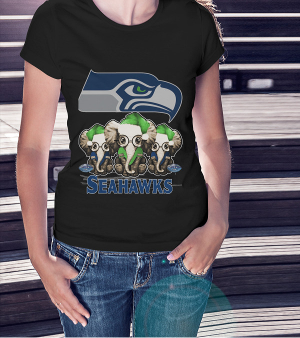 Seattle Seahawks Christmas Elephants Holiday T-Shirt