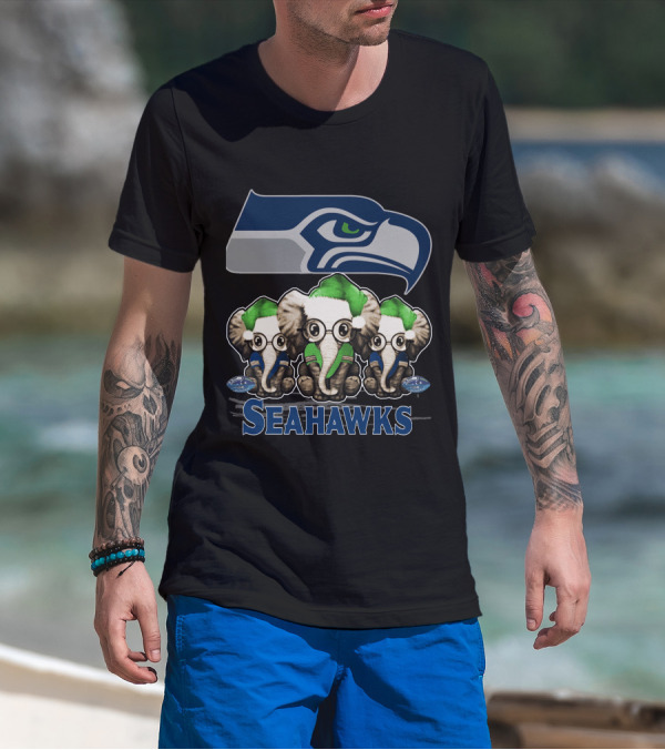 Seattle Seahawks Christmas Elephants Holiday T-Shirt