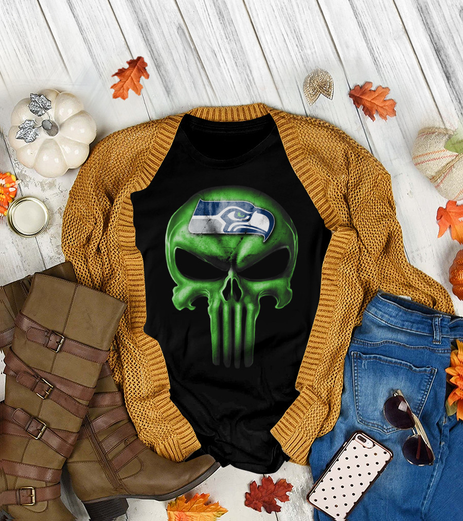 Skull V3 Seattle Seahawks Logo Green T-Shirt