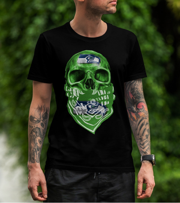Skull V5 Seattle Seahawks Logo Bandana T-Shirt