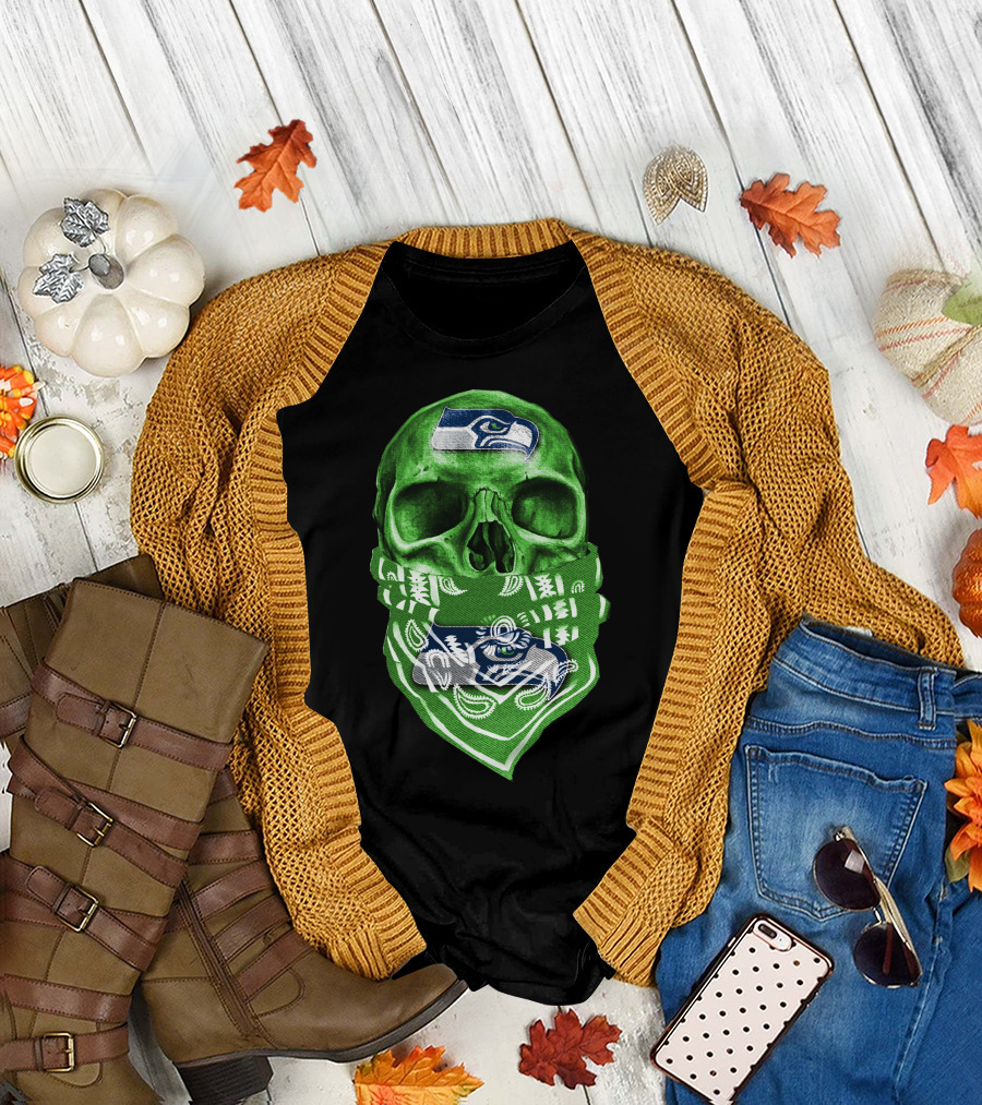 Skull V5 Seattle Seahawks Logo Bandana T-Shirt