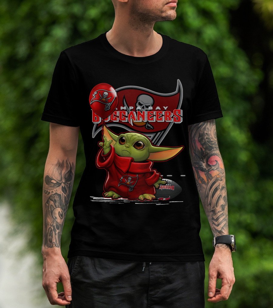 Yoda Holding Buccaneers Balloon With Tampa Bay Buccaneers T-Shirt