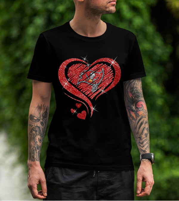 Heart Diamond Tampa Bay Buccaneers Glitter Logo Sparkle T-Shirt