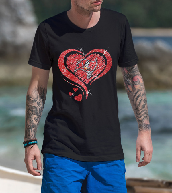 Heart Diamond Tampa Bay Buccaneers Glitter Logo Sparkle T-Shirt