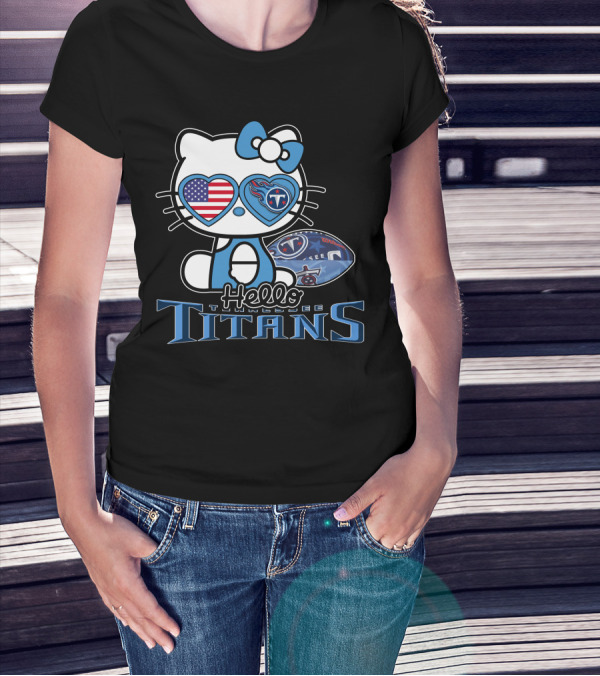Hello Kitty Tennessee Titans Football American Flag T-Shirt