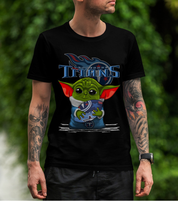Yoda Holding Tennessee Titans Football Logo Emblem T-Shirt