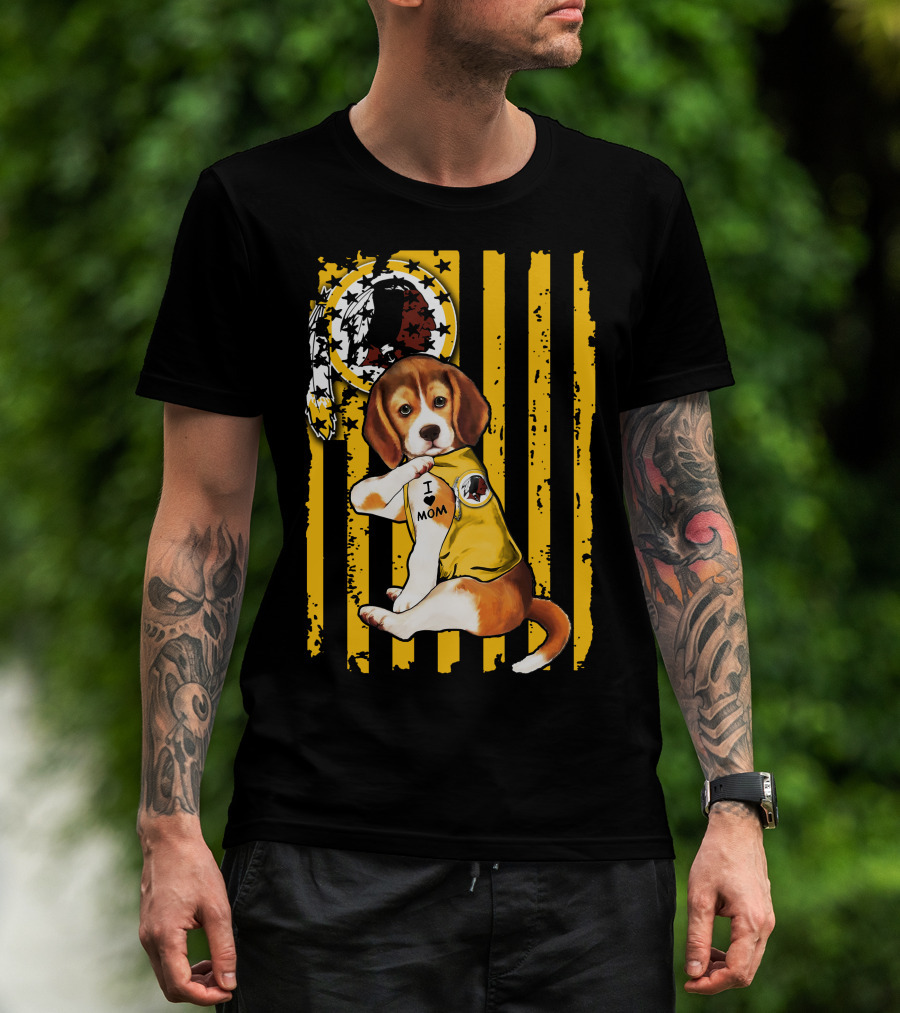 Beagle Washington Redskins I Love Mom Dog Tattoo Football Fan Stripes T-Shirt