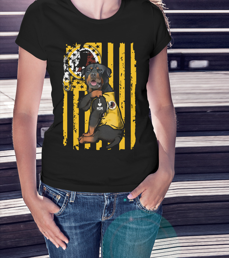 Rottweiler I Love Mom Washington Redskins Logo Stripes T-Shirt
