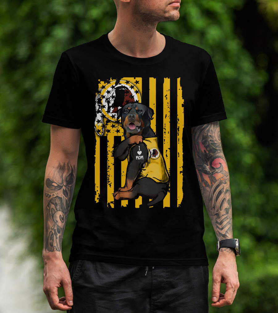 Rottweiler I Love Mom Washington Redskins Logo Stripes T-Shirt