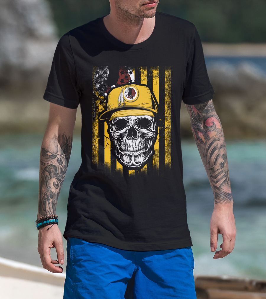 Skull V1 Washington Redskins Hat Stripes Iconic Sports Symbol T-Shirt