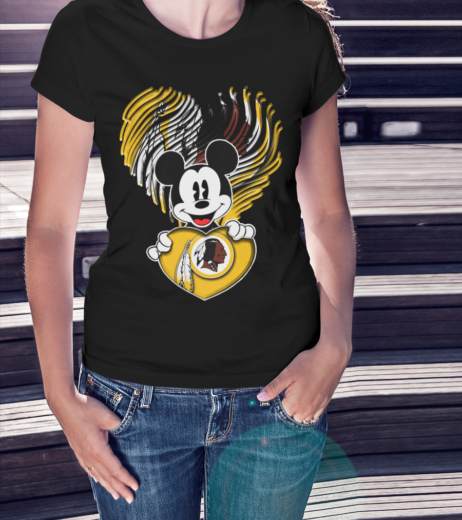 Mick V1 Washington Redskins Heart Motif With Feathers T-Shirt
