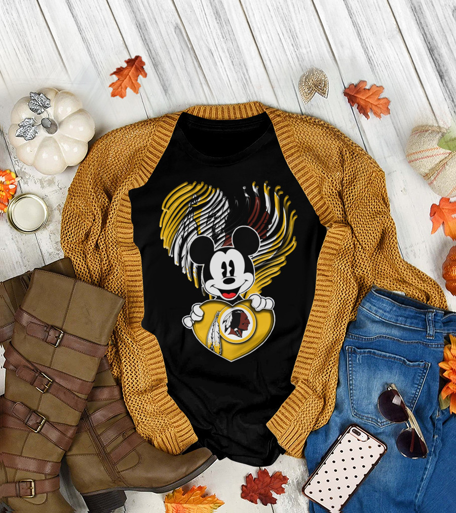 Mick V1 Washington Redskins Heart Motif With Feathers T-Shirt