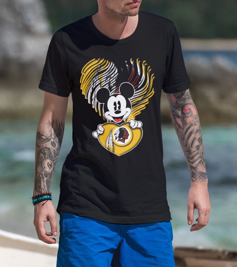 Mick V1 Washington Redskins Heart Motif With Feathers T-Shirt