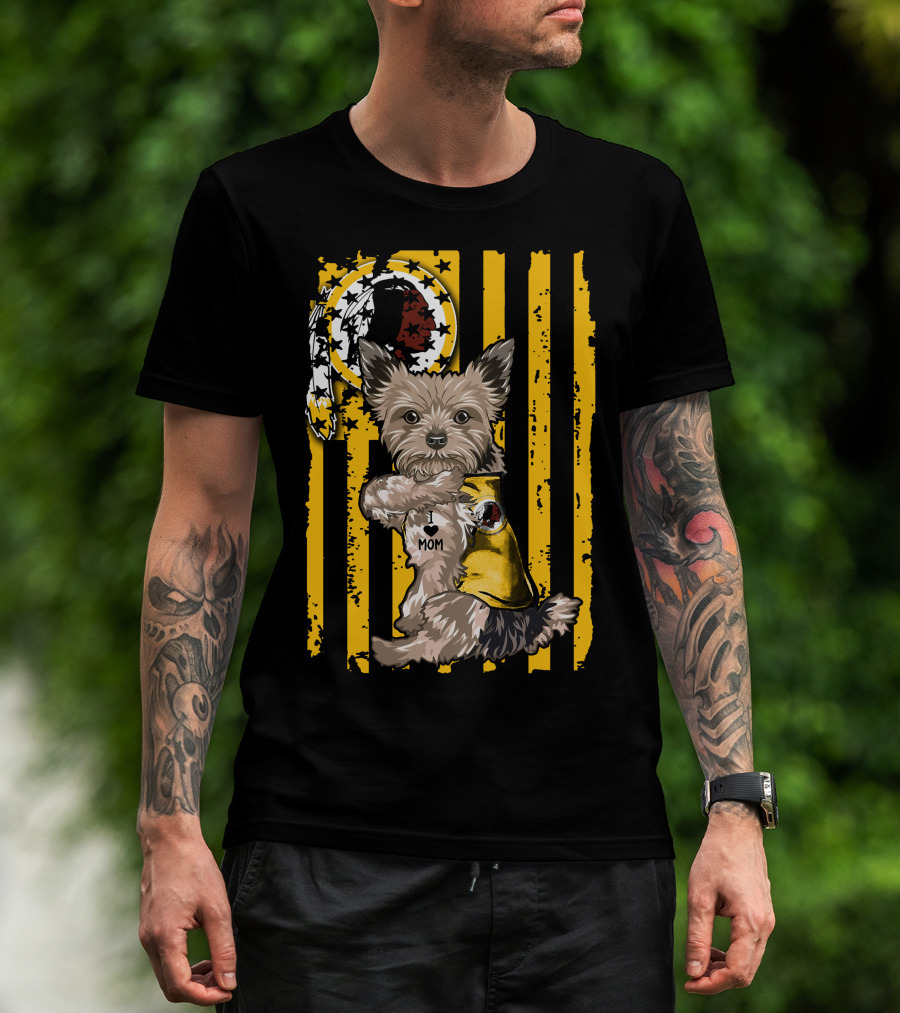Yorkshire Terrier I Love Mom With Washington Redskins T-Shirt