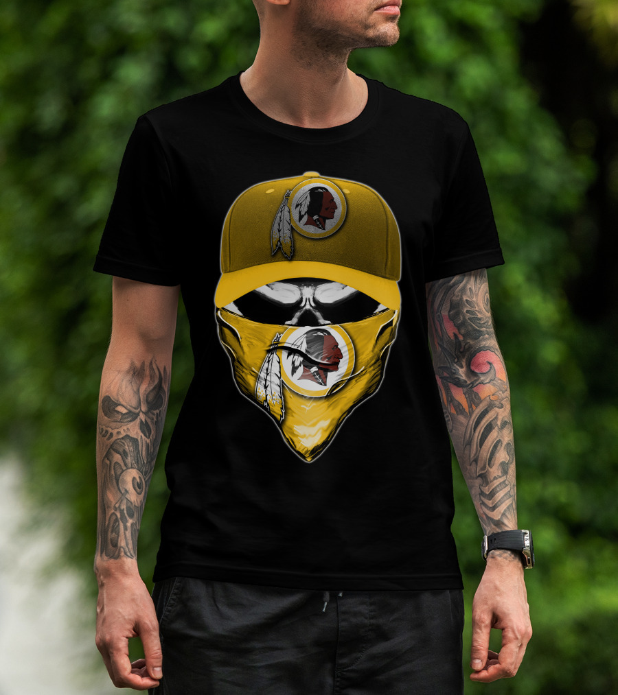 Skull V6 Washington Redskins Logo Bandana And Cap T-Shirt