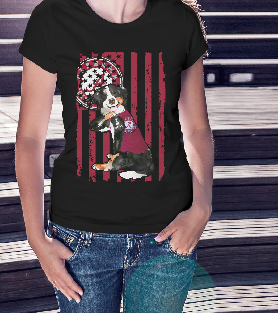 Border Collie Alabama Crimson Tide I Love Mom T-Shirt