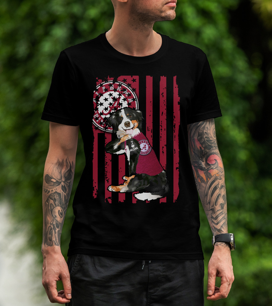 Border Collie Alabama Crimson Tide I Love Mom T-Shirt