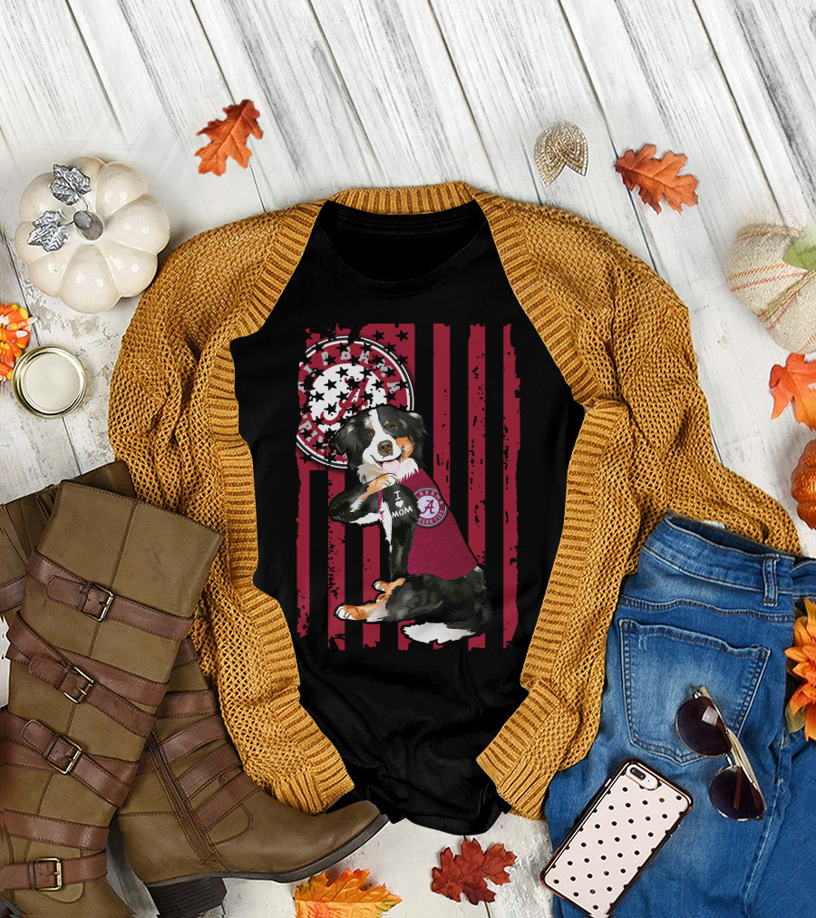 Border Collie Alabama Crimson Tide I Love Mom T-Shirt