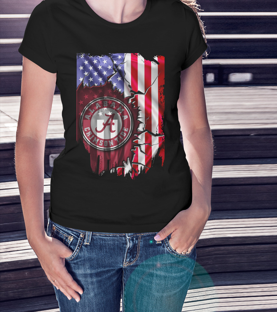 Alabama Crimson Tide American Flag V2 Stars And Stripes T-Shirt