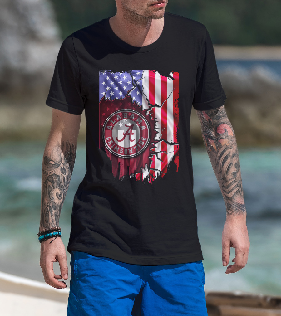 Alabama Crimson Tide American Flag V2 Stars And Stripes T-Shirt