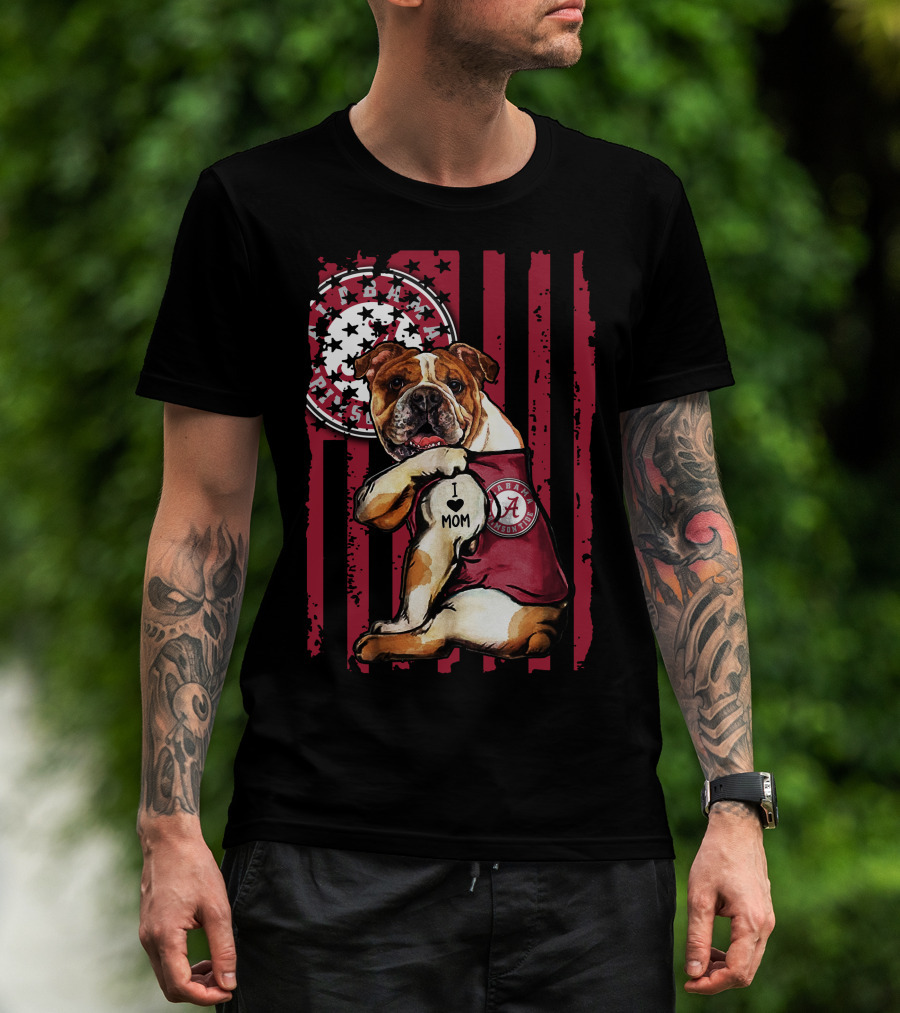Bulldog I Love Mom Alabama Crimson Tide T-Shirt