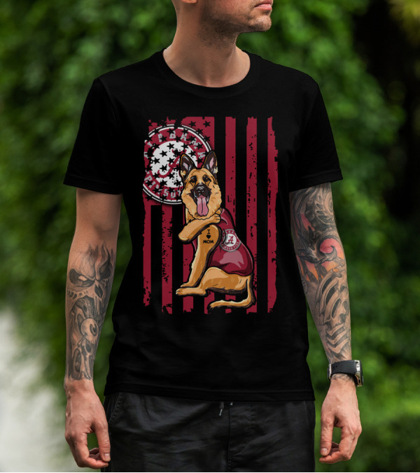 German Shepherd Alabama Crimson Tide Pride With I Love Mom Tattoo T-Shirt