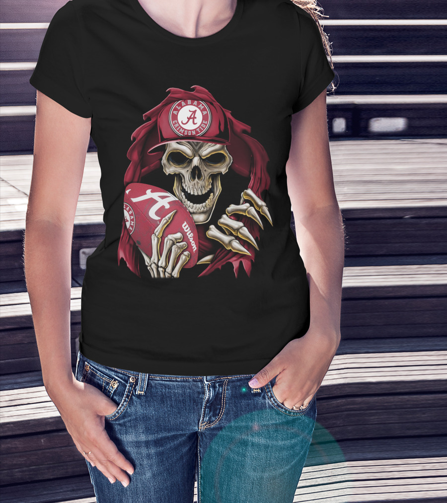 Skullbong Alabama Crimson Tide Skeleton Football Wilson T-Shirt