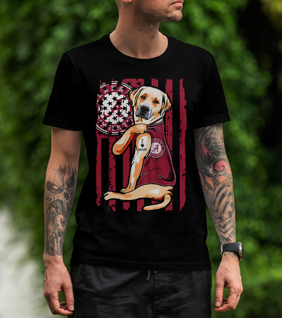 Labrador Retriever I Love Mom Alabama Crimson Tide Flag T-Shirt