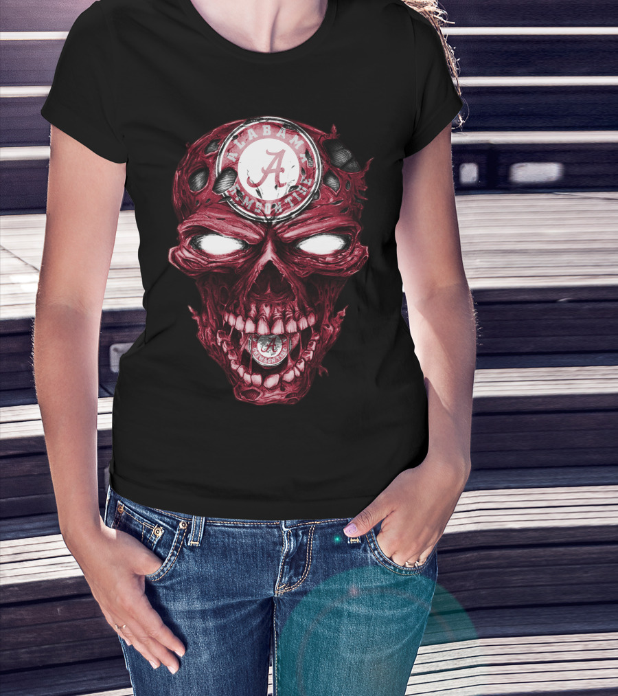Skull V2 Alabama Crimson Tide A Logo Grinning Red Eyes T-Shirt