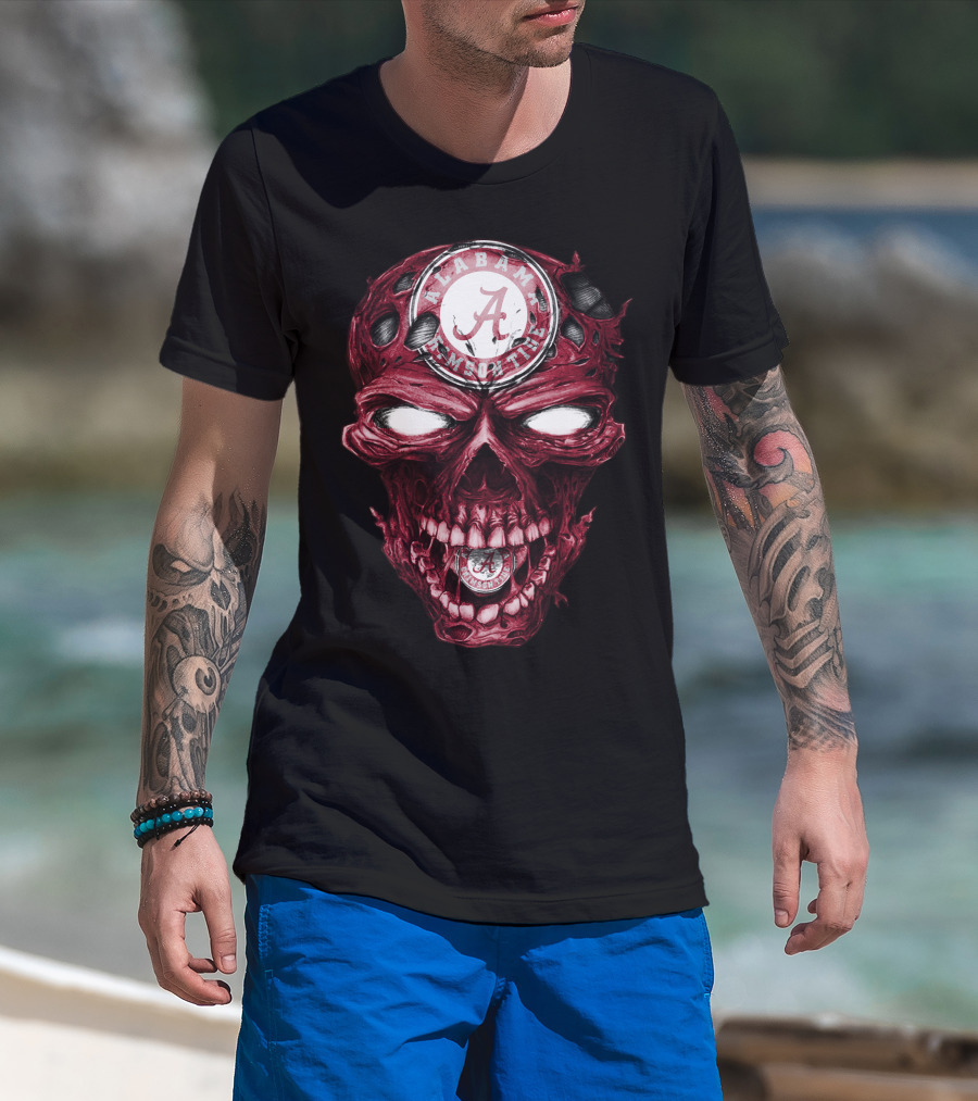 Skull V2 Alabama Crimson Tide A Logo Grinning Red Eyes T-Shirt