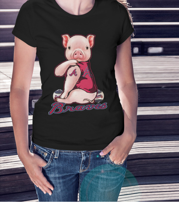 Pig In Atlanta Braves Jersey With Baseballs T-Shirt