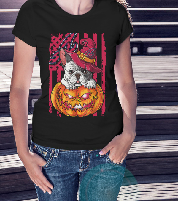Atlanta Braves Halloween Bulldog Pumpkin T-Shirt