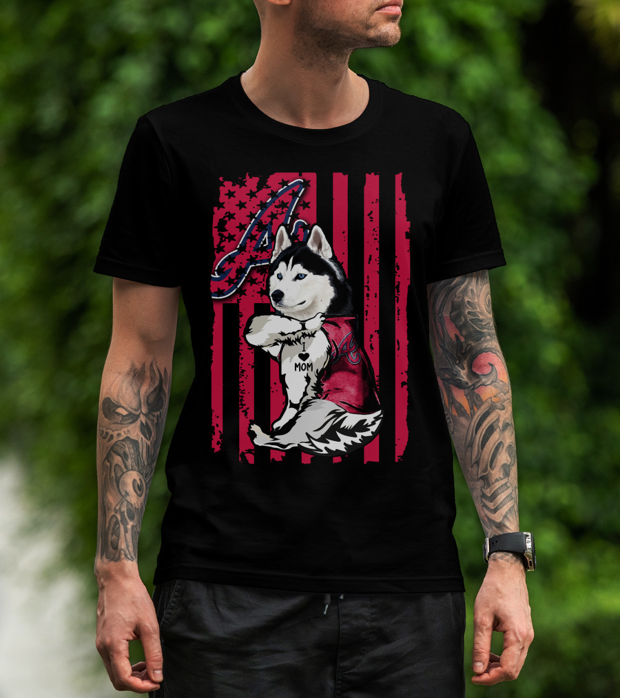 Siberian Husky I Love Mom Atlanta Braves T-Shirt