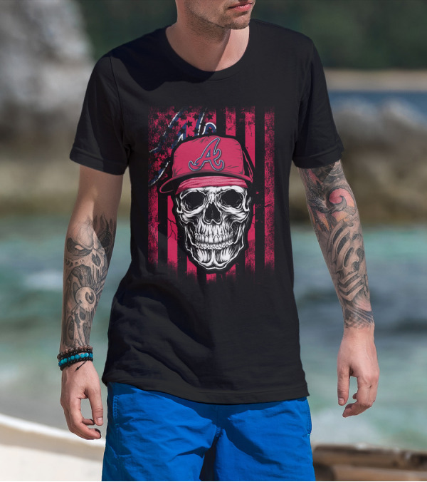 Skull With Atlanta Braves Hat On T-Shirt
