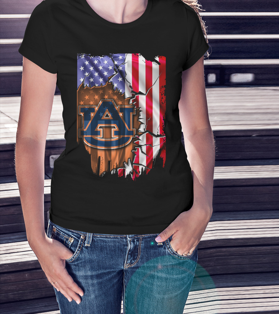 Flag V2 Auburn Tigers American Flag Vintage Style T-Shirt